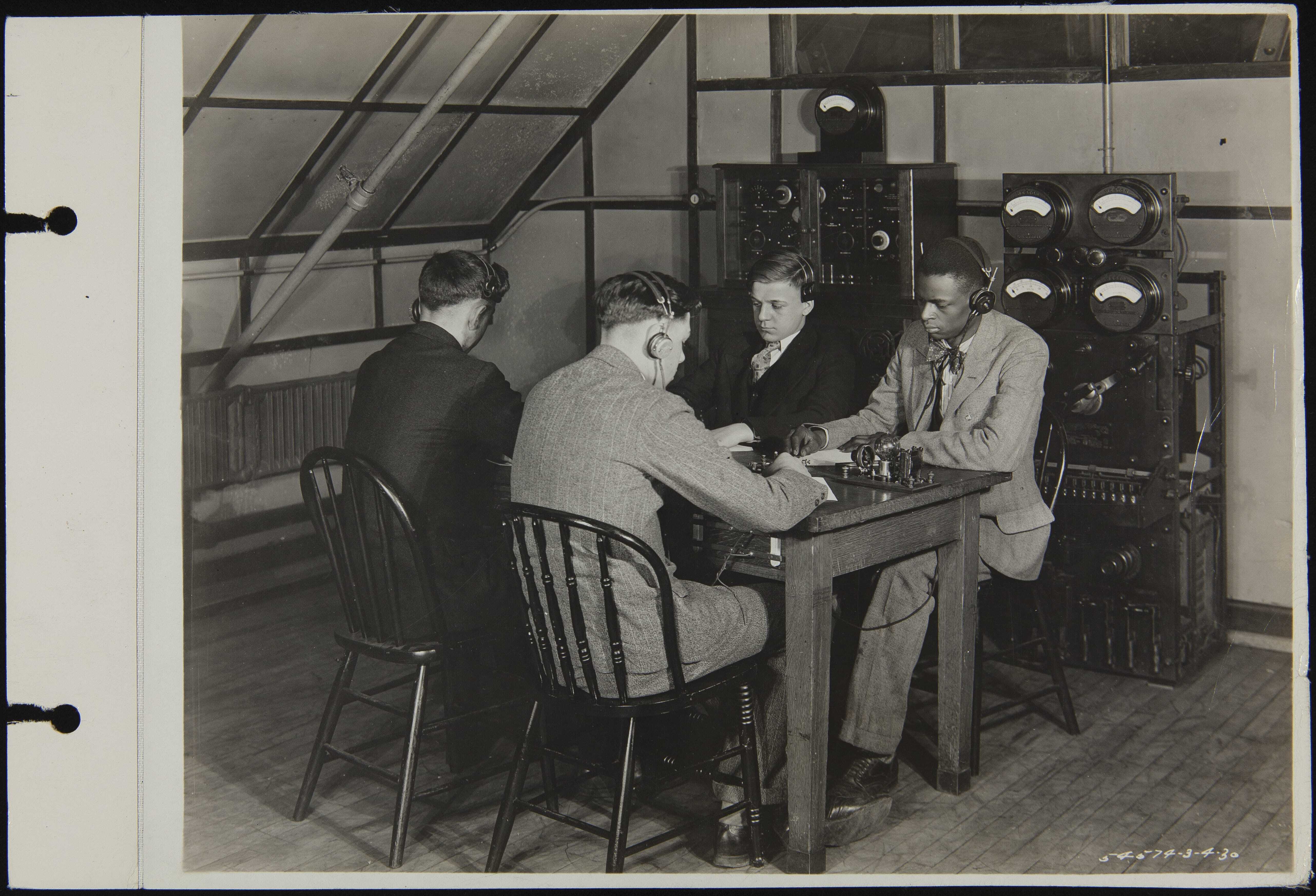 Ford engineer Claude Harvard, far right, at the Henry Ford Trade School Radio Club in March 1930. Photo courtesy of Collections of The Henry Ford.